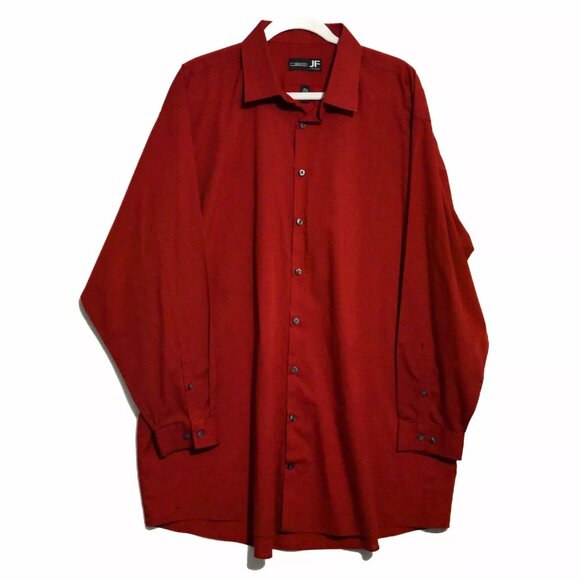 J Farrar Mens Red Button Up Shirt Solid Collared Long Sleeve Collared Top 18.5 - Picture 1 of 8